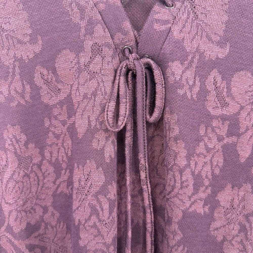 Knox Rose Floral Damask Top S Purple Long Sleeve Boho Lace Up Romantic Feminine - Picture 4 of 7